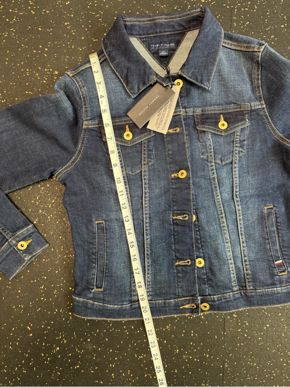Tommy Hilfiger Dark Blue Denim Jacket with Gold Button Accents - Picture 4 of 4